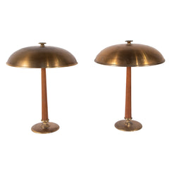#1168 Pair of Table Lamps in Brass and Wood by Erik Tidstrand