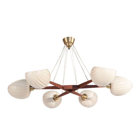 #1266 Chandelier in Wood and Acrylic Shades by Hans Bergstrom
