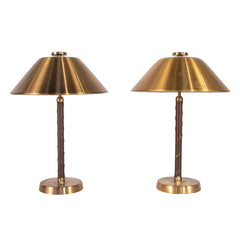 #1271 Pair of Brass and Leather Table Lamps