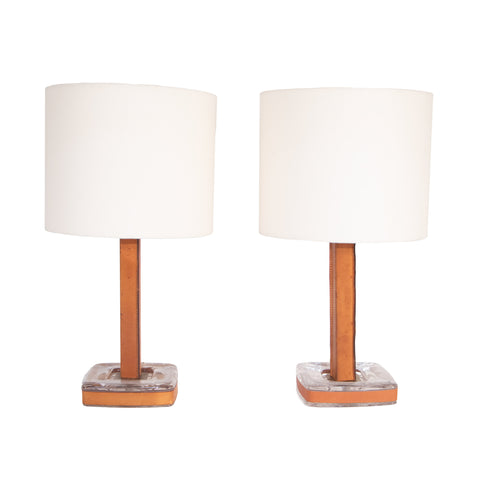 #1358 Pair  of Table Lamps wrapped in Leather by  Uno Westerberg