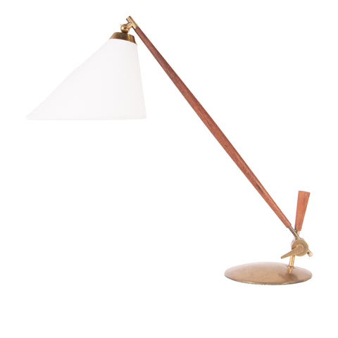 #1485 Table Lamp in Brass and Wood by TH Valentier