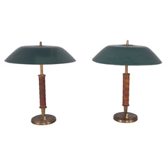 #1608 Pair of Table Lamps Wrapped in leather by Bertil Brisborg