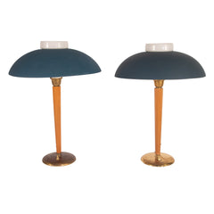 #394 Pair of Table Lamps in Wood, Glass and Brass by Bertil Brisborg