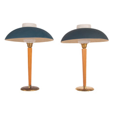 #394 Pair of Table Lamps in Wood, Glass and Brass by Bertil Brisborg