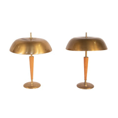 #427 Pair of Table Lamps in Brass and Wood by Bertil Brisborg