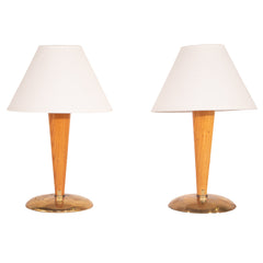 #445 Pair of Table Lamps in Wood and Brass by Bertil Brisborg