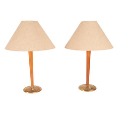 #619 Pair of Table Lamps in Wood and Brass by Bertil Brisborg