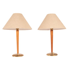 #619 Pair of Table Lamps in Wood and Brass by Bertil Brisborg