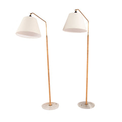 #679 Pair of Floor Lamps Wrapped in Cane with Marble Base