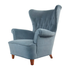 #1316 Wingback Lounge Chair in Blue Velvet