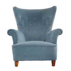 #1316 Wingback Lounge Chair in Blue Velvet