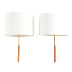 #466 Pair of Brass and Leather floor lamps